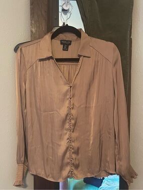 RACHEL ZOE Blush coppery brown Satin Button-Front Blouse